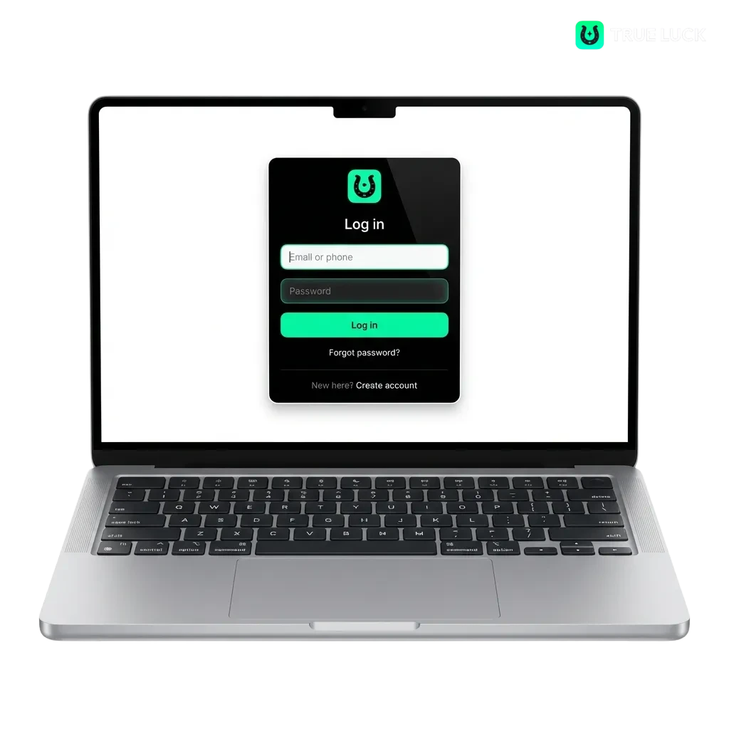 Page de connexion TrueLuck pour utilisateurs français avec champs identifiant et mot de passe sécurisés