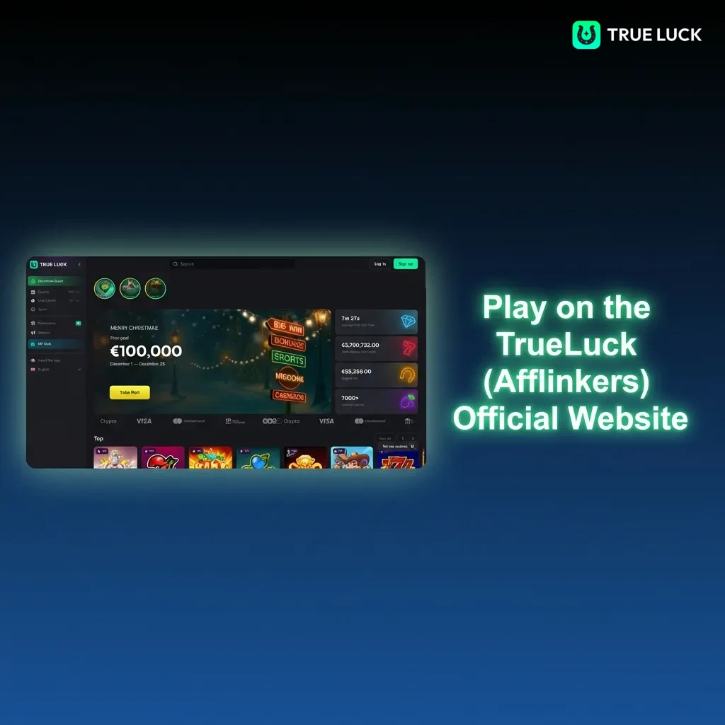 Person placing bets and playing casino games on TrueLuck website through web browser on computer screen