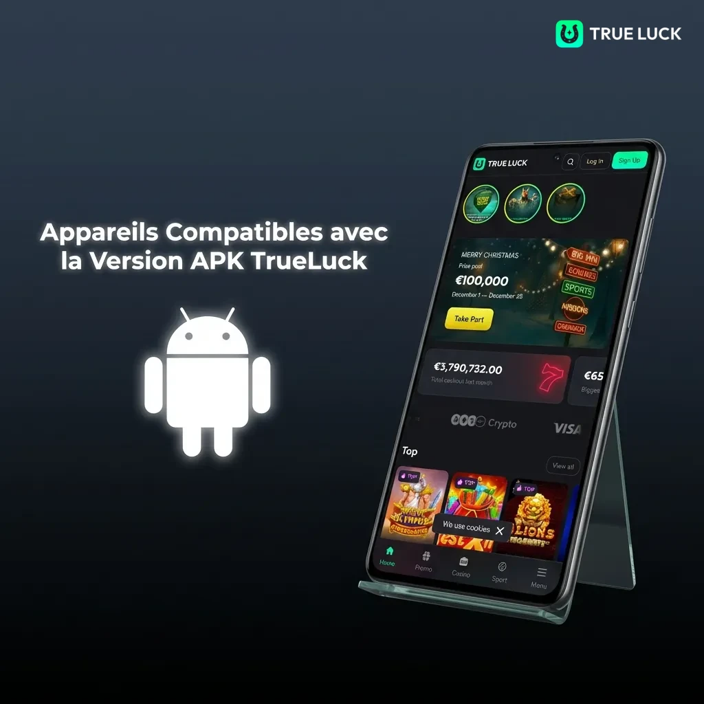 Table showing TrueLuck APK compatibility with Android devices from Samsung, Sony, Huawei, OnePlus, Oppo, Google, Xiaomi, and Poco