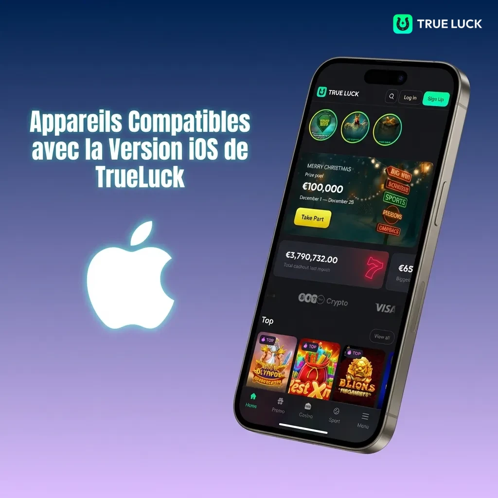 TrueLuck PWA compatible avec iPhone et iPad iOS 11+, incluant modèles iPhone 15 à SE 2022 et gamme iPad