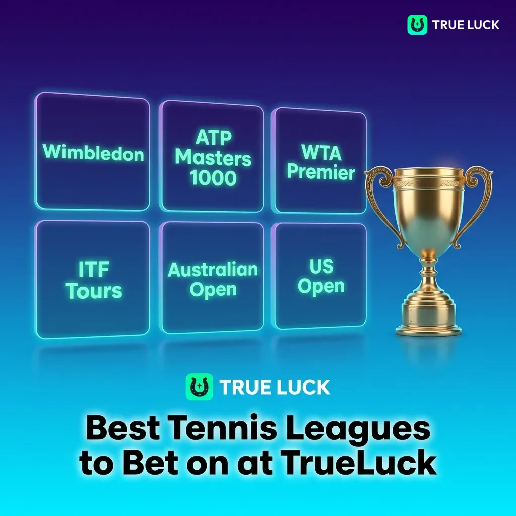 Tennis player competing at major tournament with TrueLuck betting markets for ATP, WTA, and Grand Slam events displayed