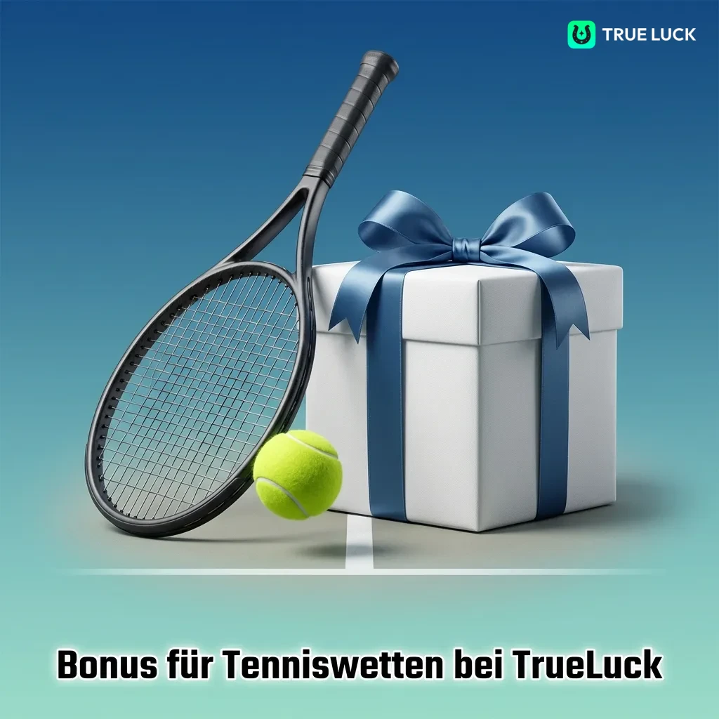 TrueLuck tennis betting bonus offer showing welcome deposit bonus with wagering requirements for new users
