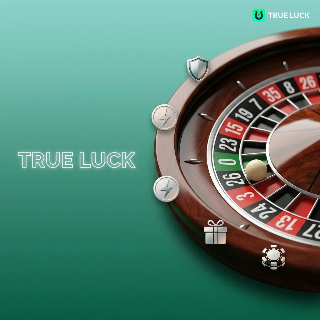 Casino TrueLuck interface showing game library, payment options, mobile app, loyalty program, and 24/7 customer support features