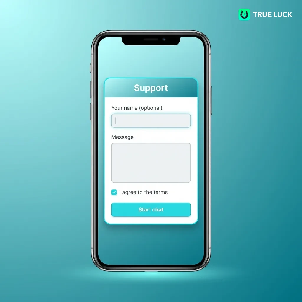 TrueLuck mobiele app inlogscherm met e-mailveld, wachtwoordveld en groene inlogknop op smartphone display