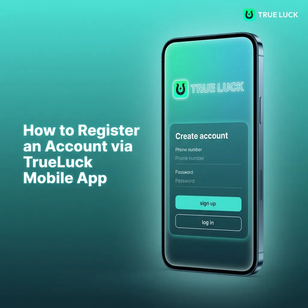 TrueLuck mobile app registration screen showing sign-up form with email, password, and personal information fields