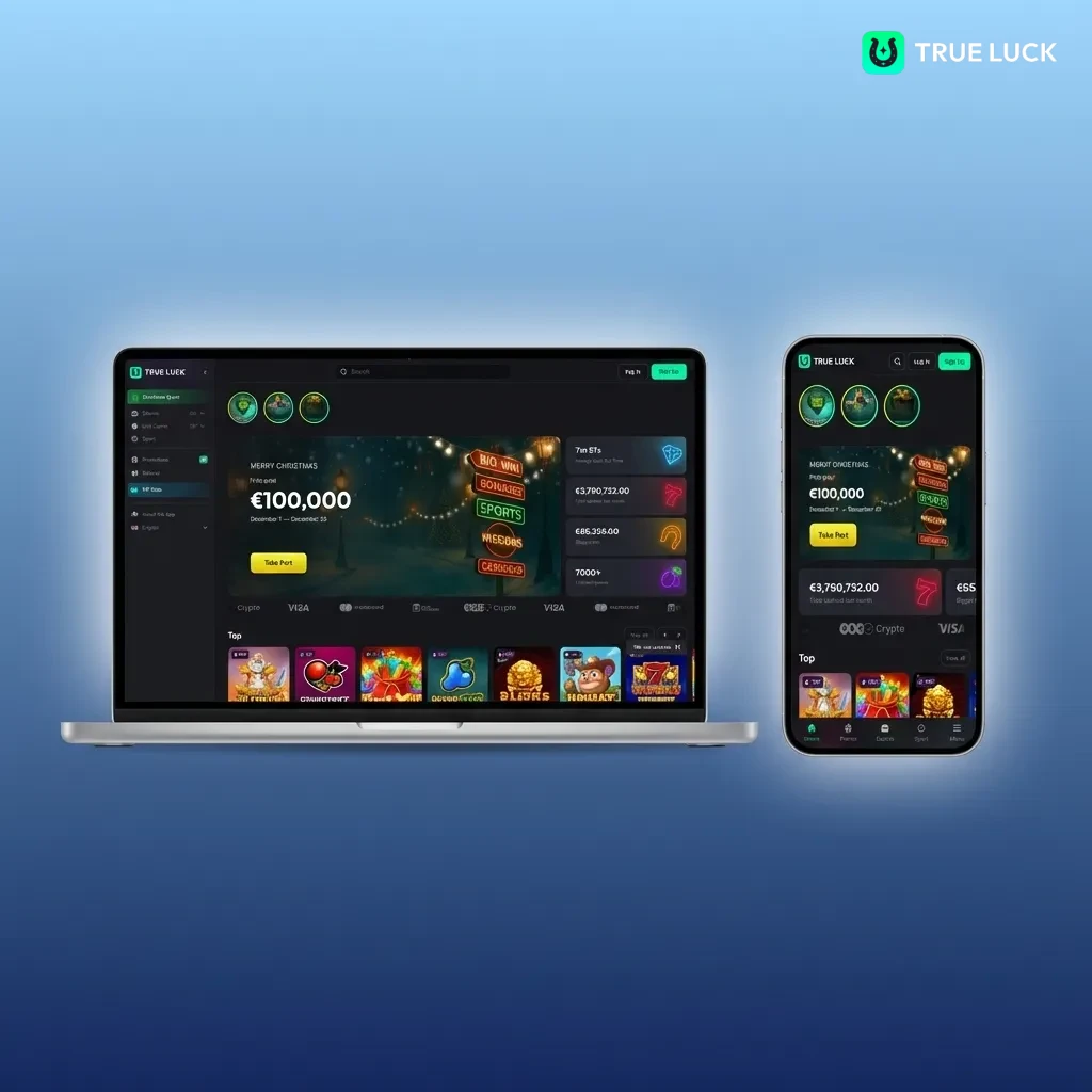 Interface TrueLuck : navigation intuitive avec accès rapide aux paris sportifs, casino et promotions pour joueurs français