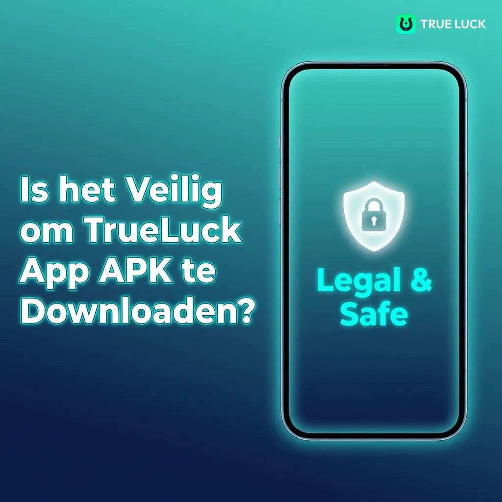 TrueLuck app logo met beveiligingspictogrammen en Curaçao eGaming licentiezegel op smartphone scherm