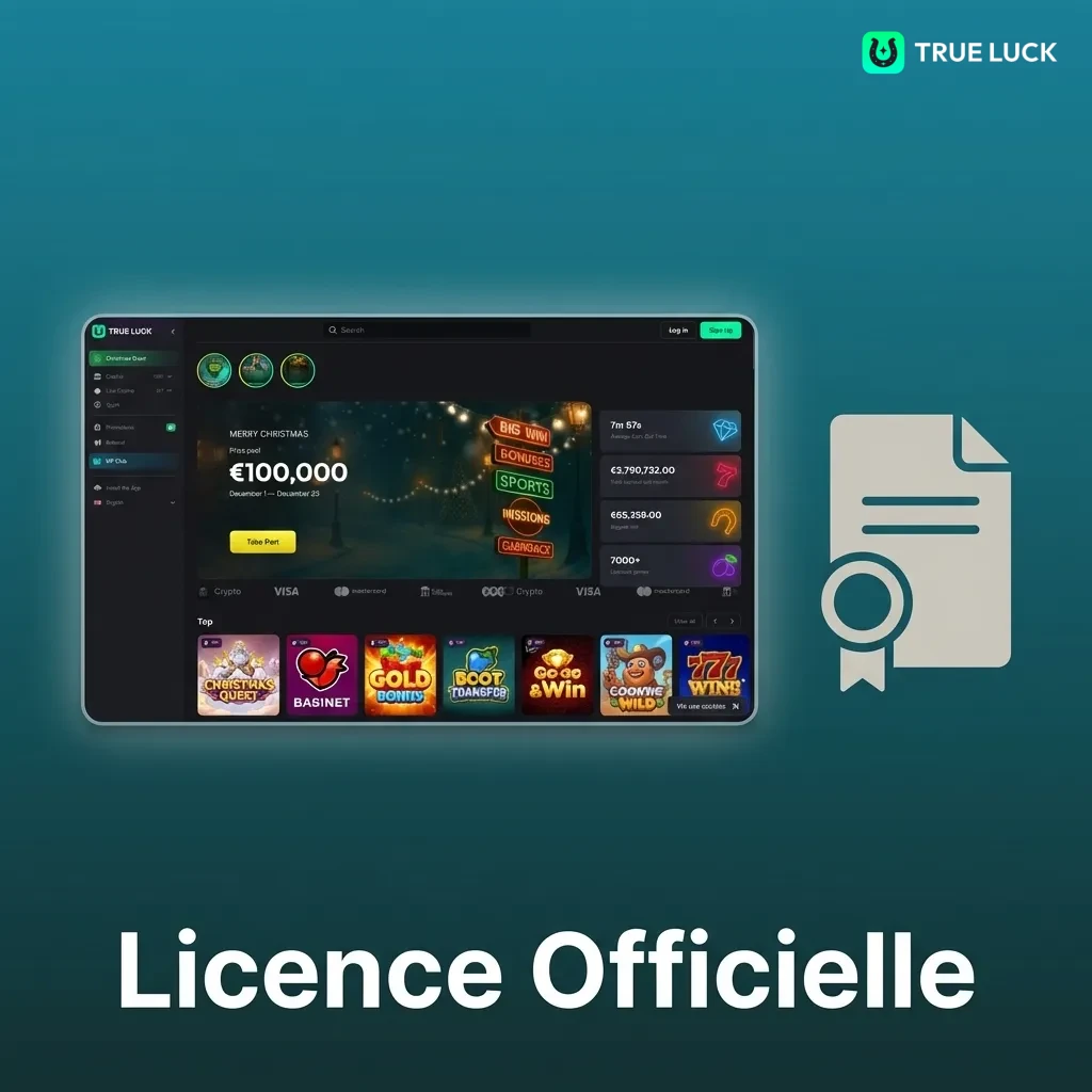 TrueLuck casino license certificate from Curacao eGaming showing official regulatory compliance and player protection