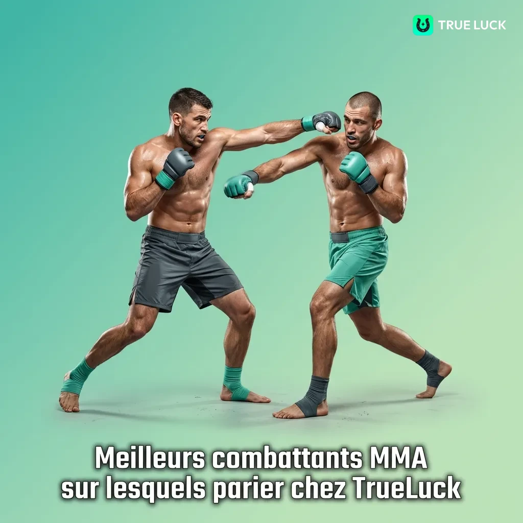 Top MMA fighters including Jon Jones, Islam Makhachev, and Volkanovski shown as betting options at TrueLuck sportsbook