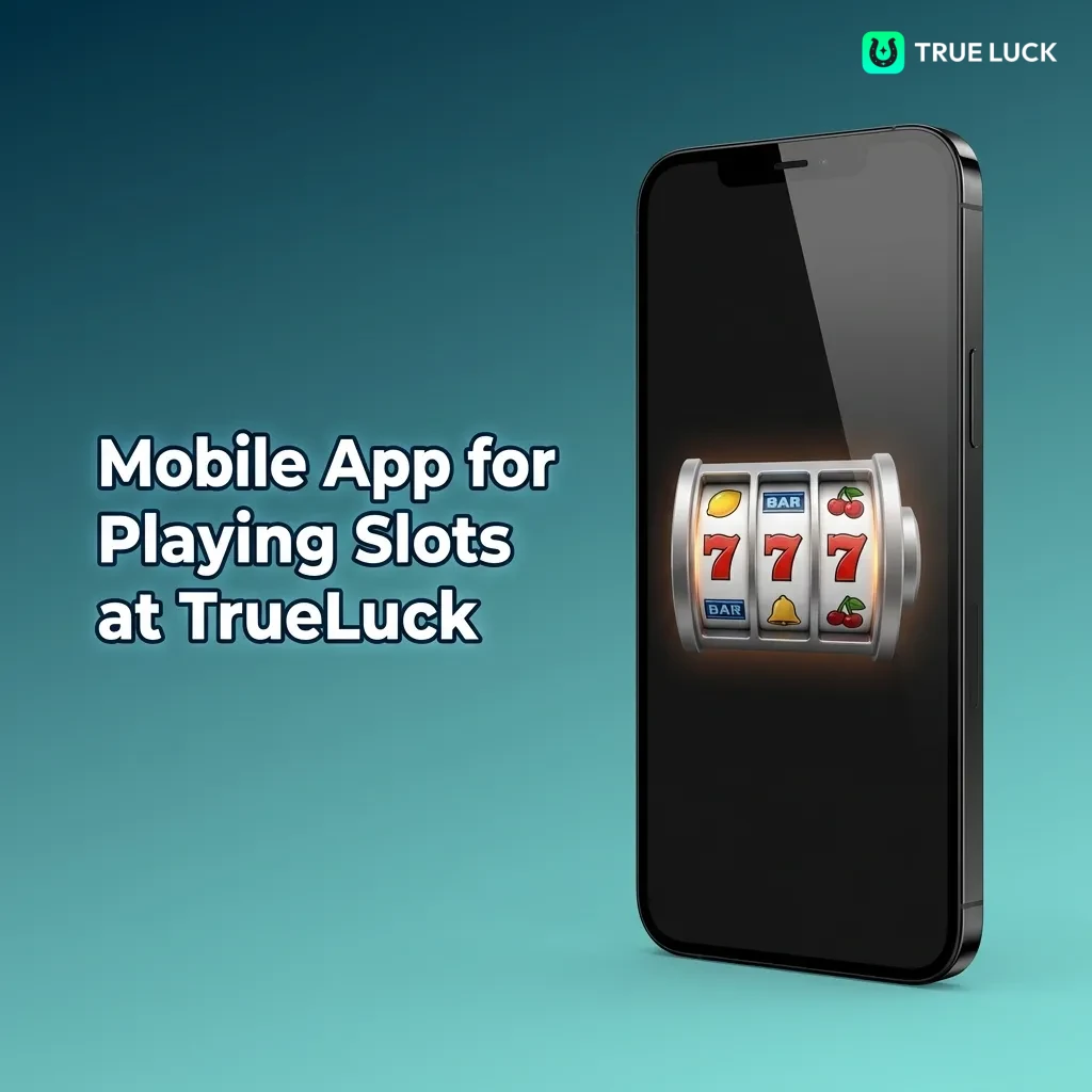 TrueLuck mobile app interface showing slot game library with touchscreen controls and navigation menu on smartphone screen