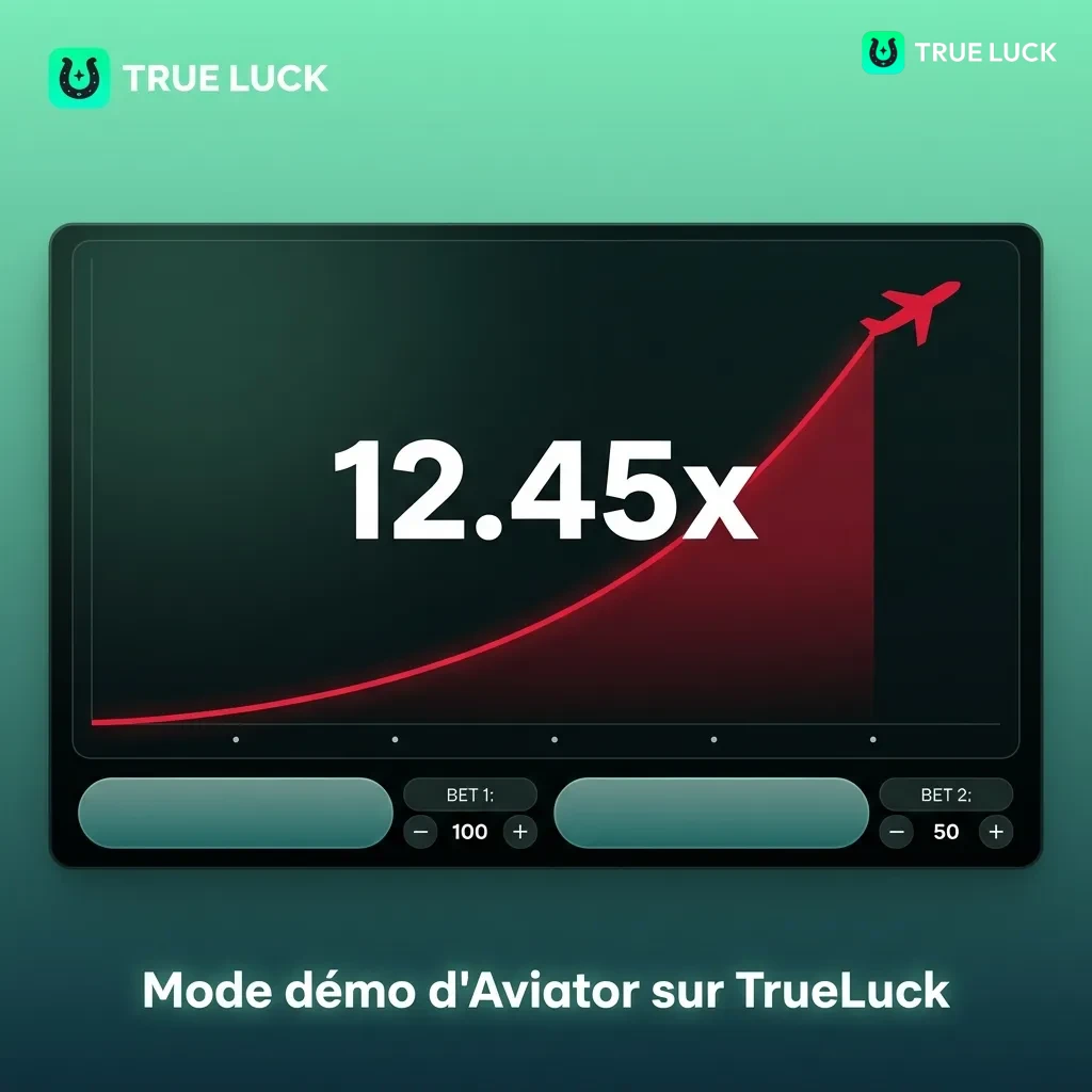 Aviator demo mode interface on TrueLuck showing virtual credits and gameplay features for risk-free practice