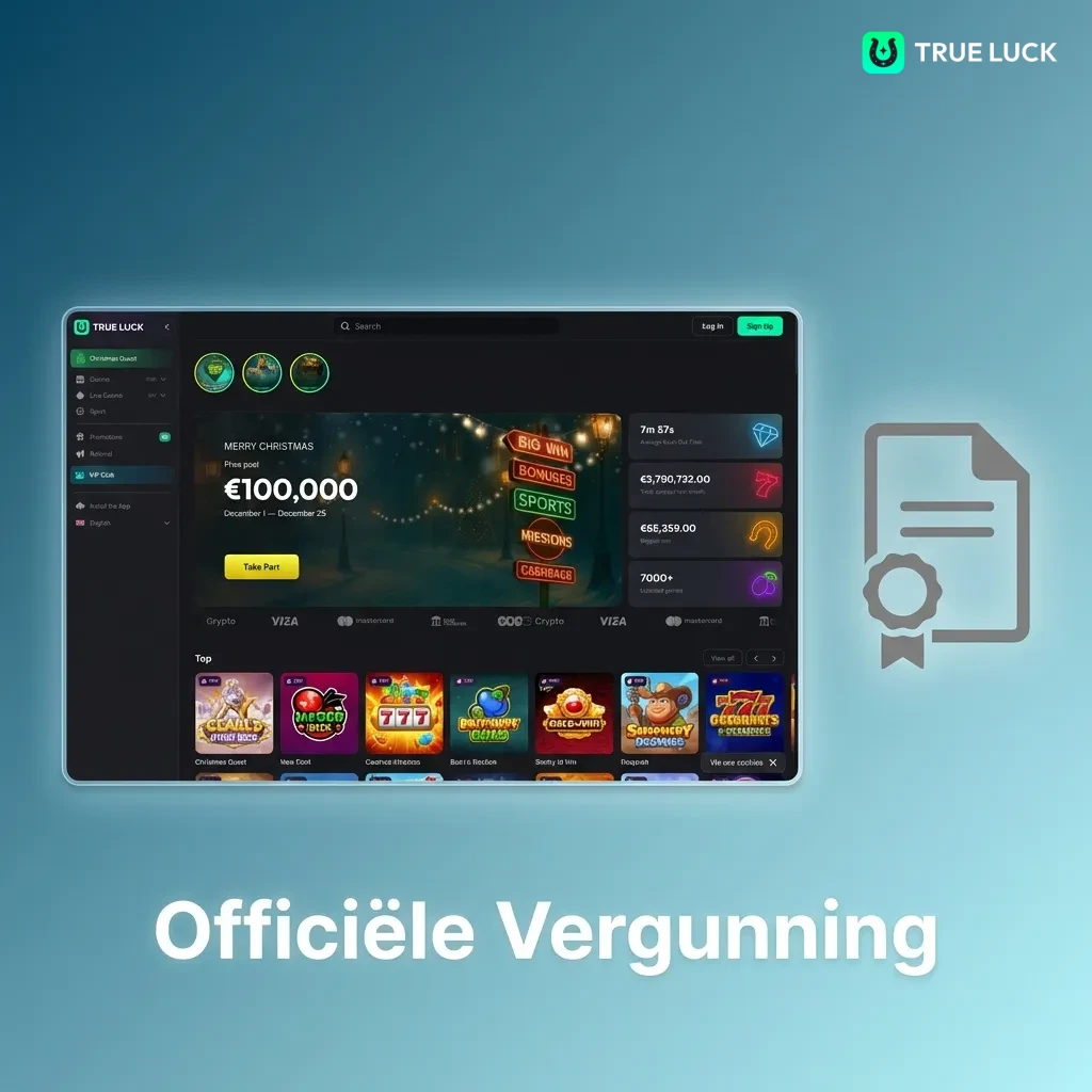 TrueLuck officiële kansspelvergunning certificaat met veiligheidszegel voor eerlijk en betrouwbaar online gokken