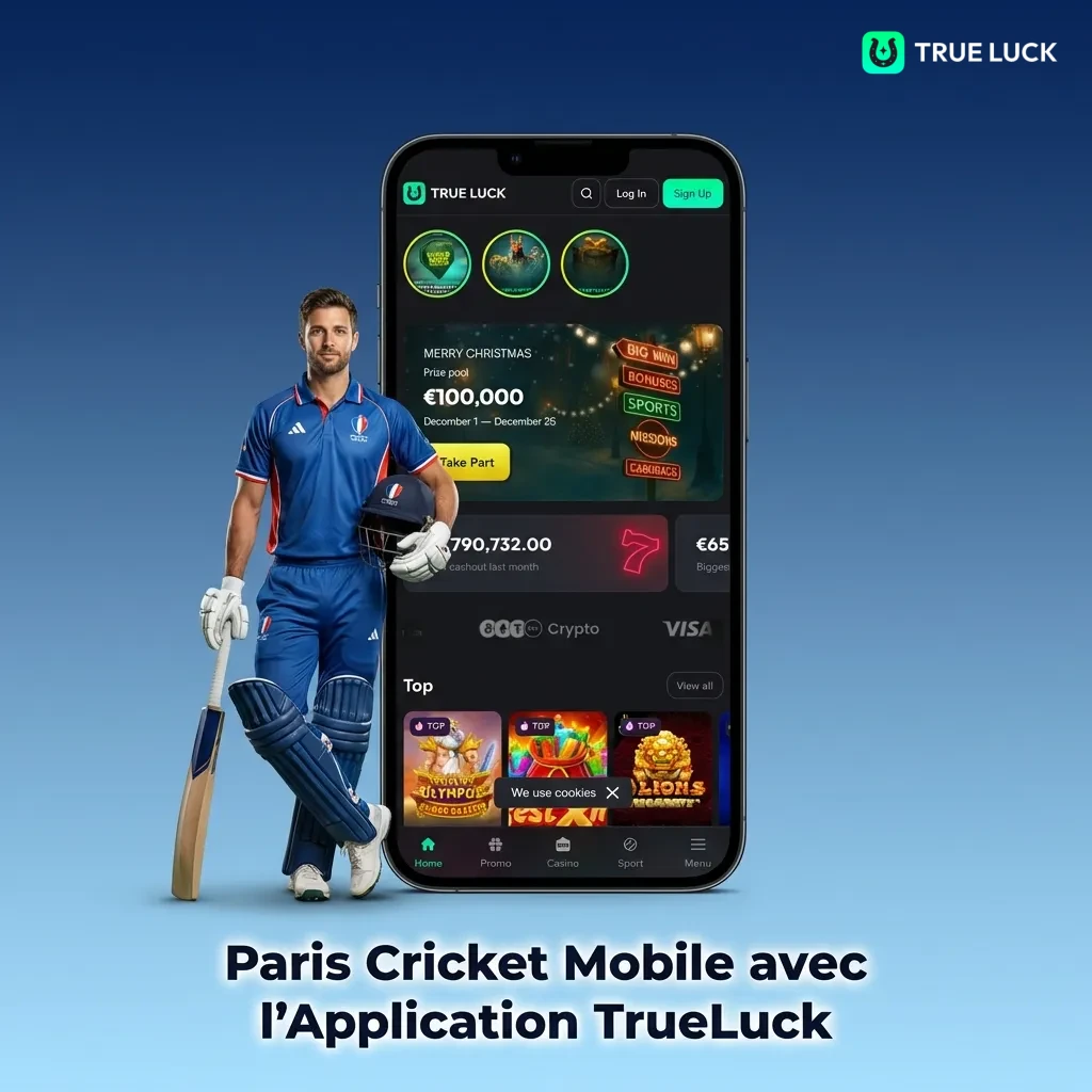 TrueLuck mobile app interface showing cricket betting options on smartphone screen