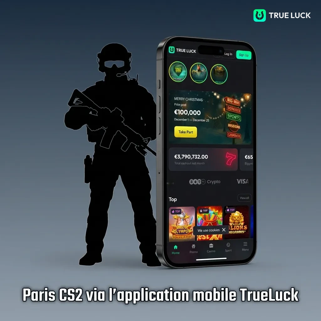 TrueLuck mobile app interface showing CS2 betting options with live scores and betting markets on smartphone screen