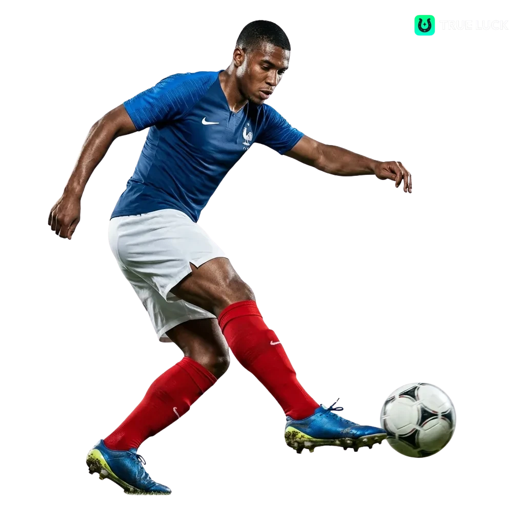 Football betting interface showing Ligue 1 and Champions League odds with welcome bonus offers on TrueLuck France