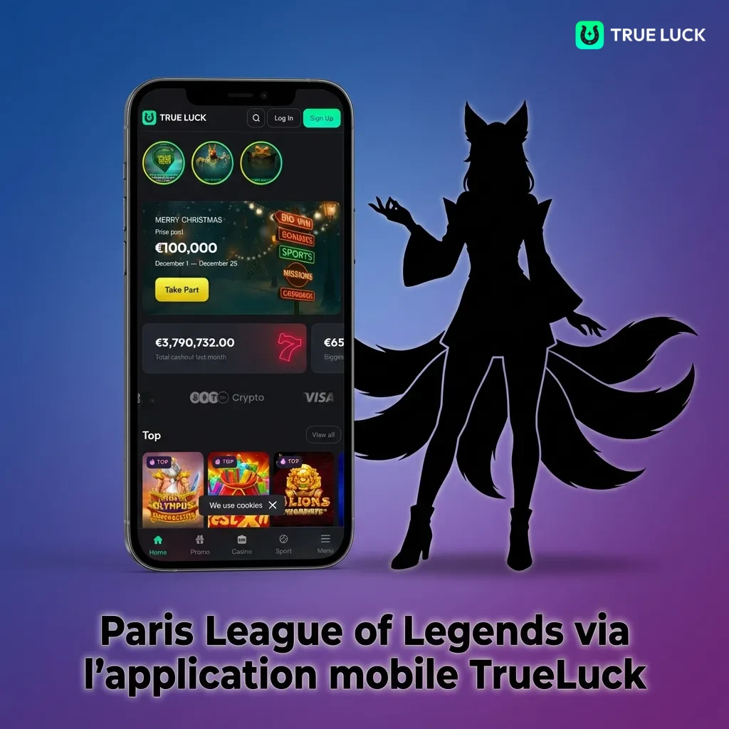 TrueLuck mobile app interface showing League of Legends betting options with live match updates and in-game notifications