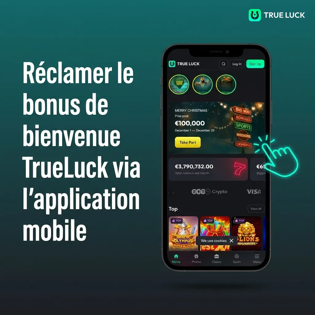 Mobile app screen showing TrueLuck welcome bonus claim process on smartphone