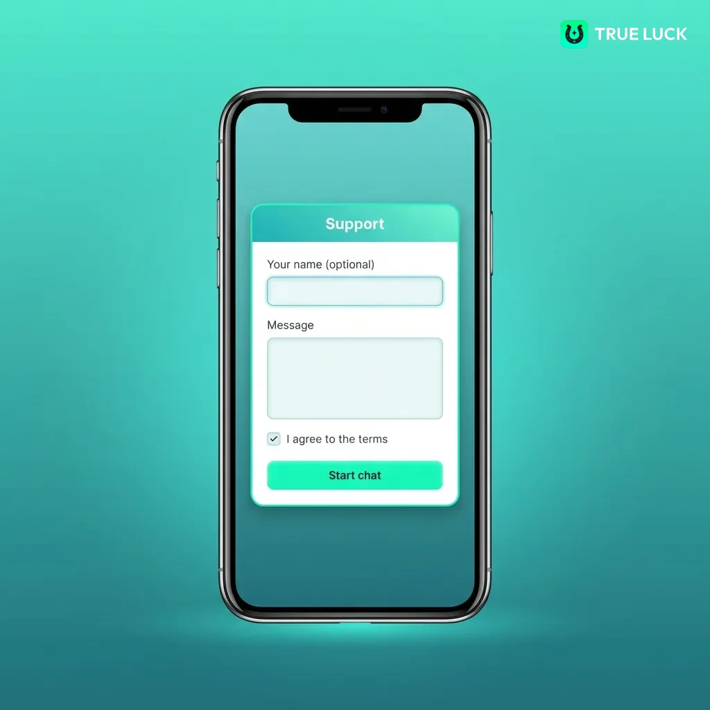 TrueLuck mobile app login screen showing email and password fields with sign-in button on iOS device
