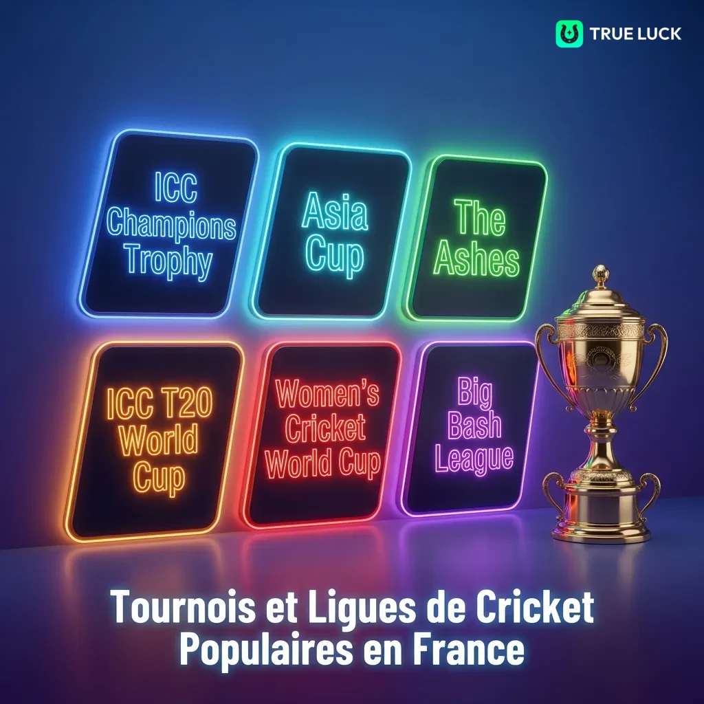 Cricket tournaments including ICC World Cup, T20 matches, The Ashes series, and IPL league competitions in France