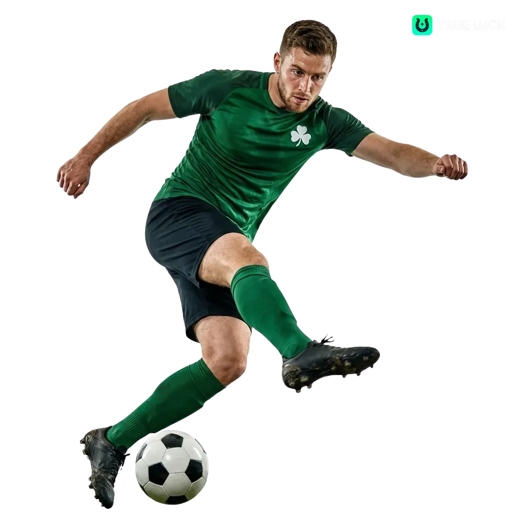 TrueLuck Football Betting platform showing Irish football leagues, live matches, and competitive odds with welcome bonuses.