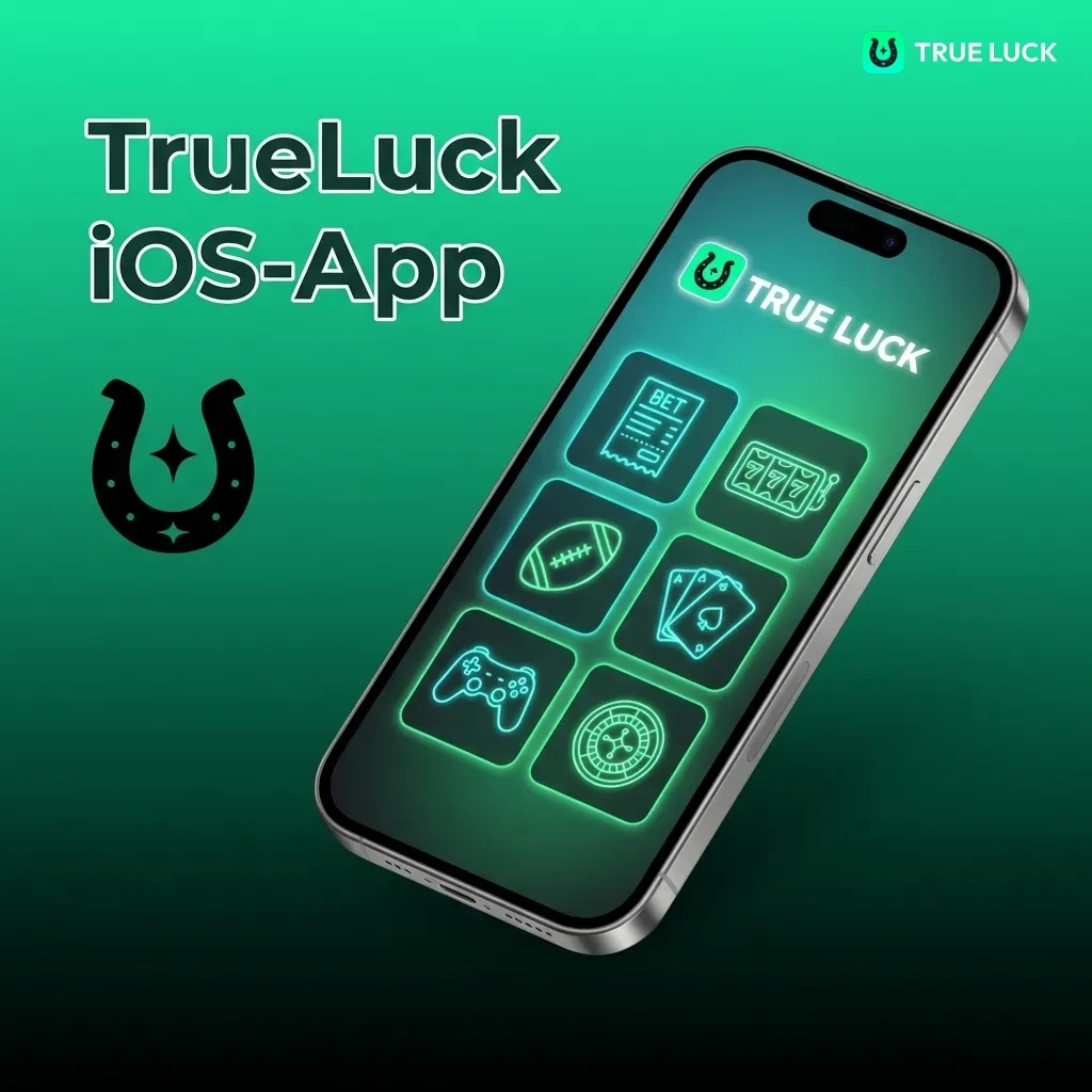 TrueLuck iOS app interface on iPhone showing casino games, available free for iOS 12.0+ devices