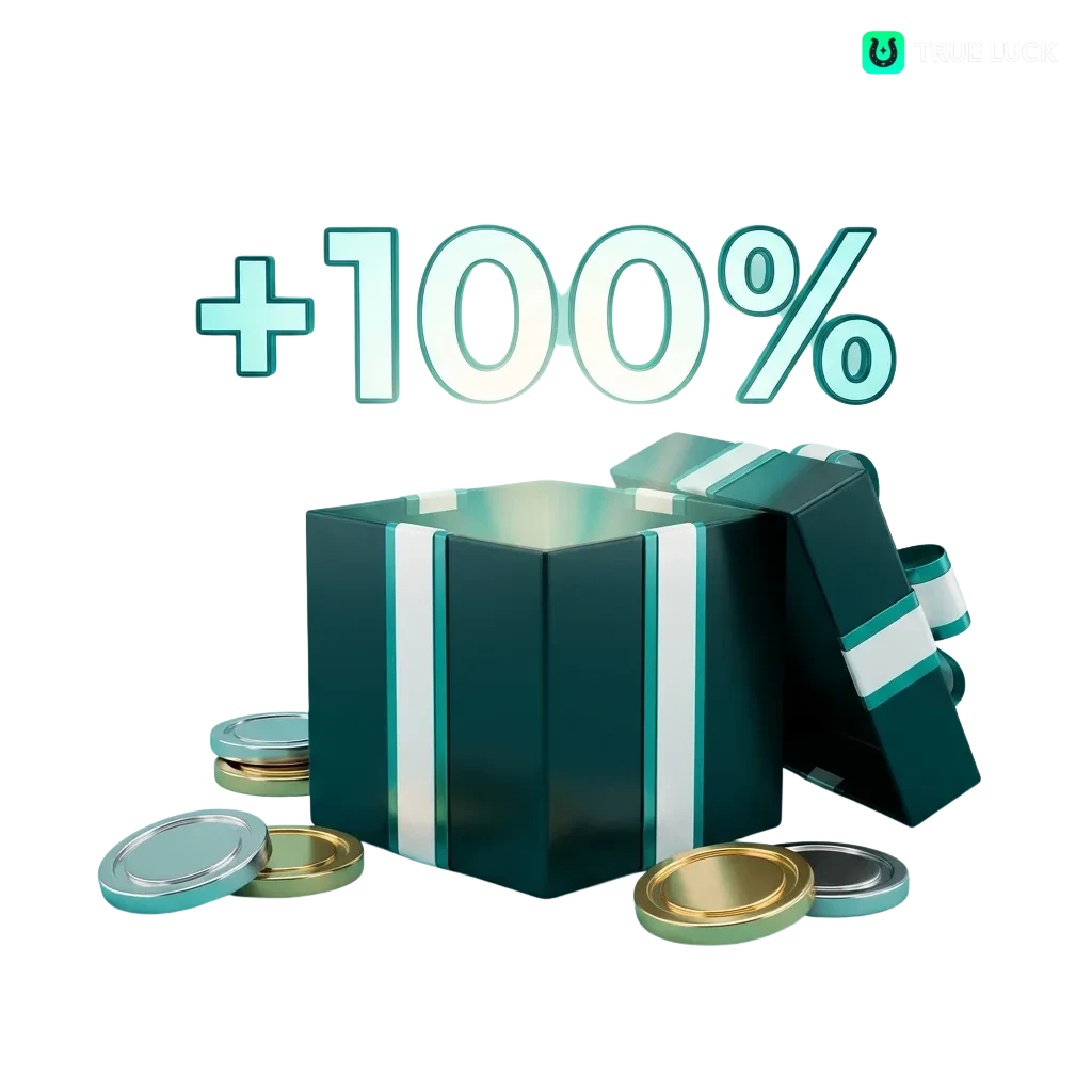 TrueLuck welcome bonus package showing 250% casino bonus up to €4,000, live casino bonus, and sports betting offer