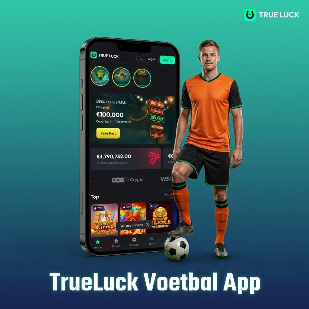 TrueLuck voetbal app interface toont live wedstrijden en wedopties op smartphone scherm