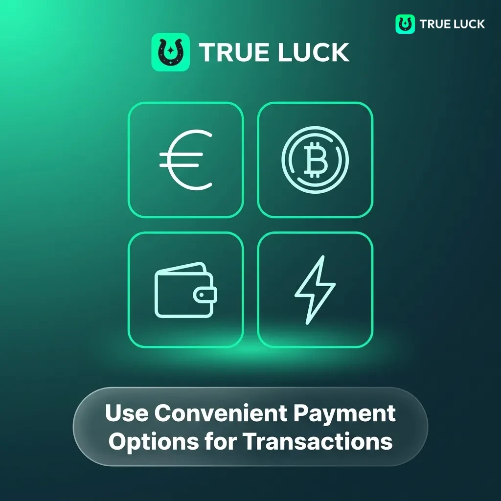 TrueLuck payment options including Visa, Mastercard, e-wallets, bank transfers, and cryptocurrency methods for deposits