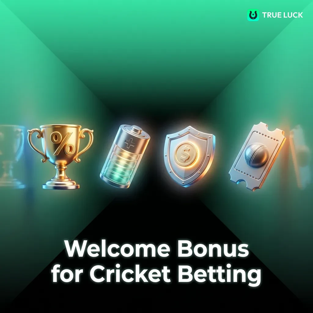 Cricket betting welcome bonus offer showing 100% match up to €300 for new users at TrueLuck sportsbook