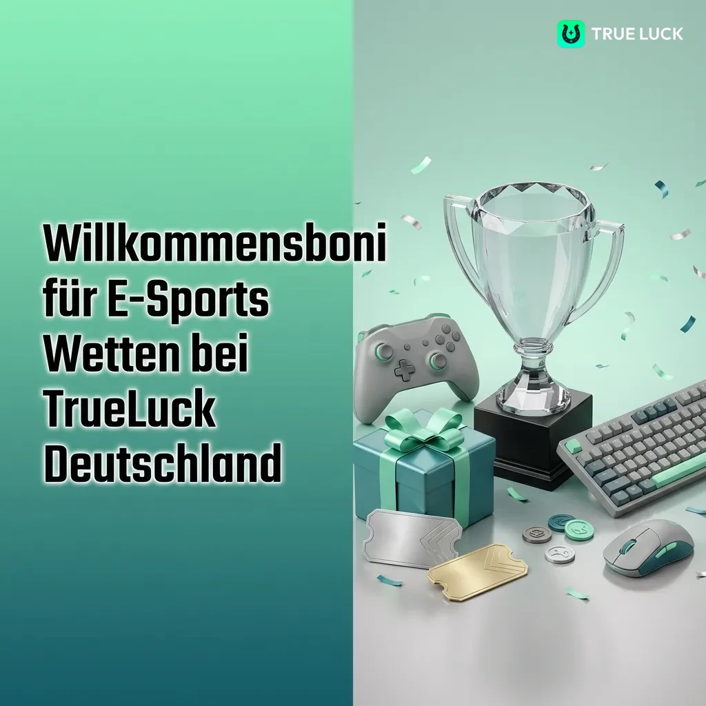 TrueLuck Deutschland welcome bonus package for e-sports betting showing 250% up to €4,000 offer with registration steps