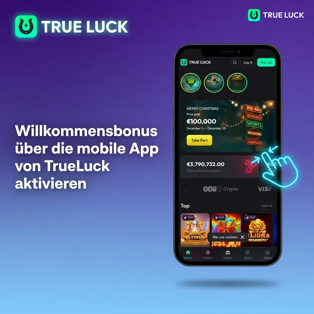 TrueLuck mobile app registration and welcome bonus activation process on smartphone screen