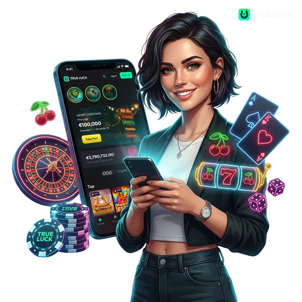 TrueLuck Casino Ireland website showing a €4,000 welcome bonus, slots, and live dealer games.